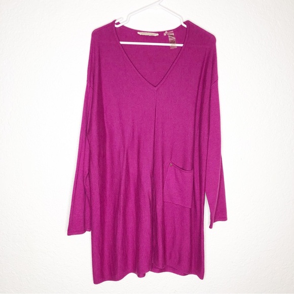 Soft Surroundings dark pink v neck knit tunic sweater top size Extra Large XL - Picture 1 of 13